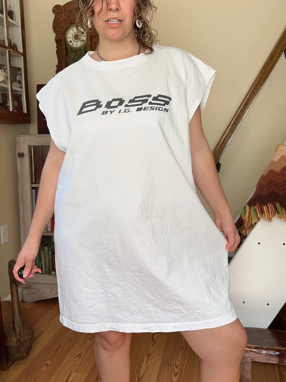Vintage 90s BOSS by IG Design 3D Logo White Oversized Tee Tank Top Size XXL